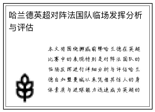 哈兰德英超对阵法国队临场发挥分析与评估 哈兰德英超对阵法国队临场发挥分析与评估
